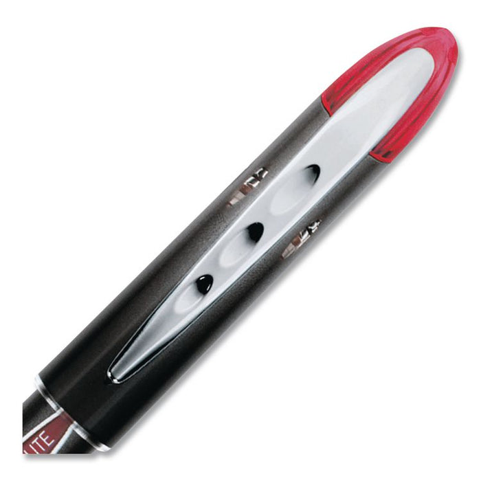 VISION ELITE Rollerball Pen, Stick, Micro 0.5 mm, Red Ink, Black/Red/Clear Barrel, Dozen