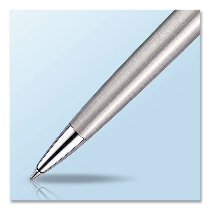 Hemisphere Ballpoint Pen, Retractable, Medium 1 mm, Blue Ink, Brushed Stainless Steel/Palladium-Chrome Barrel