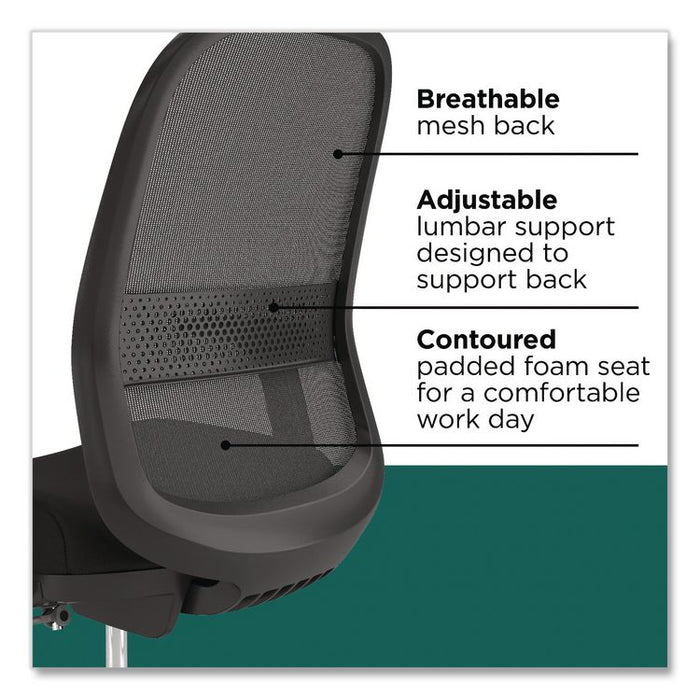 Bedford Task Stool, Supports Up to 275 lb, 26.5 x 33.6 Seat Height, Black Seat, Black Back, Black Base