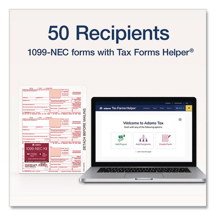 4-Part 1099-NEC Tax Forms with Tax Forms Helper, Fiscal Year: 2024, 8.5 x 3.5, 3 Forms/Sheet, 50 Forms Total