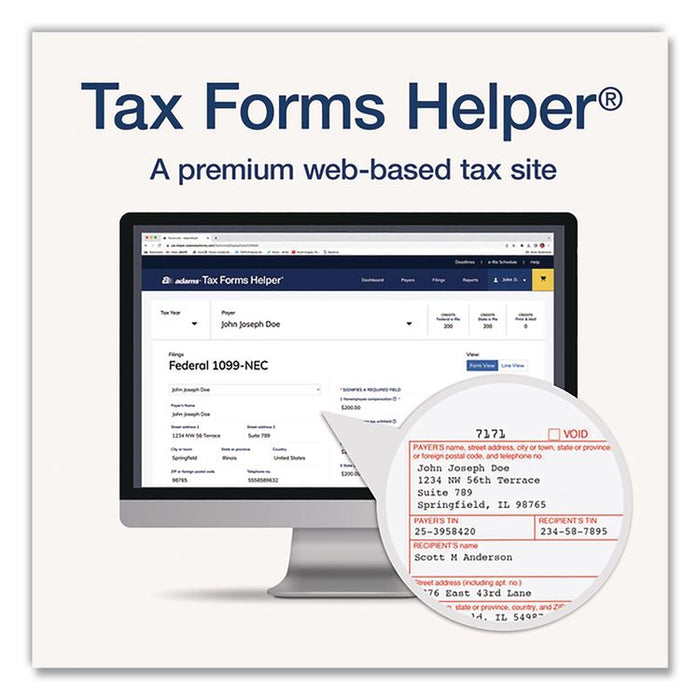 4-Part 1099-NEC Tax Forms with Tax Forms Helper, Fiscal Year: 2024, 8.5 x 3.5, 3 Forms/Sheet, 50 Forms Total