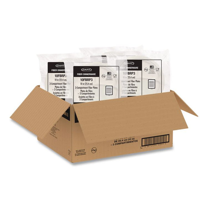 Compostable Molded Fiber Dinnerware, ProPlanet Seal, 3-Compartment Plate, 10.2" dia, Natural, 500/Carton