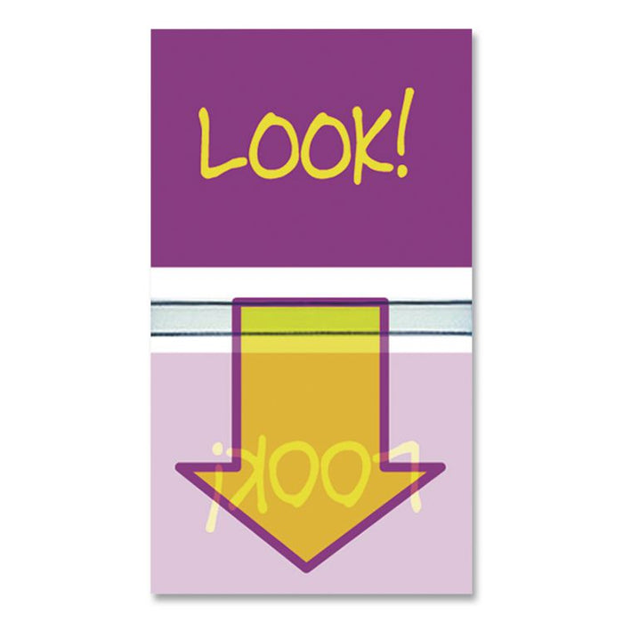 Pop-Up Fab Page Flags w/Dispenser, "Look!", Purple/Yellow; Yellow/Teal, 100/Pack