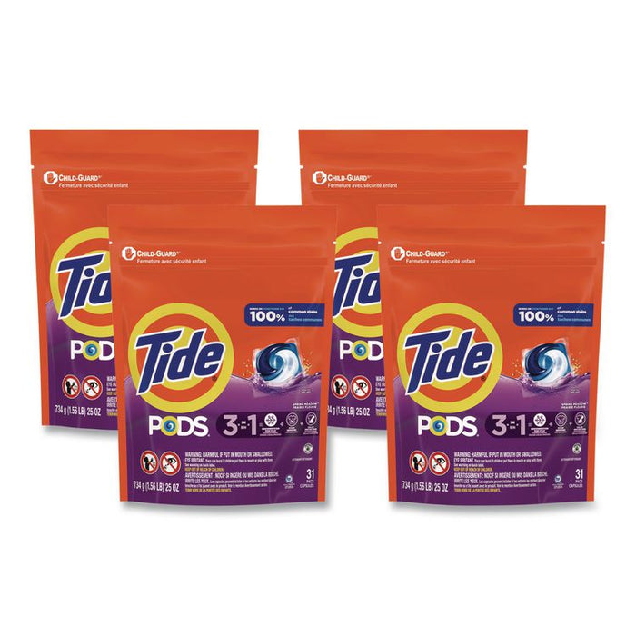Pods, HE Compatible, Laundry Detergent, Spring Meadow Scent, 31/Pack, 4 Packs/Carton
