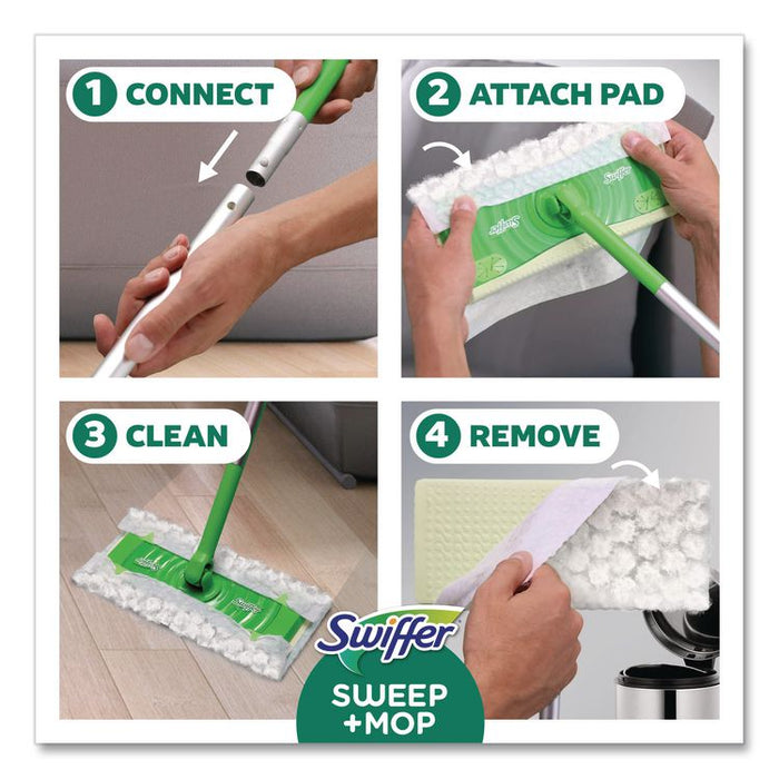 Sweep and Mop 2-in-1 Dry + Wet Floor Mopping and Sweeping Kit, 12.4 x 2.95 Mop Head, Silver Plastic Handle