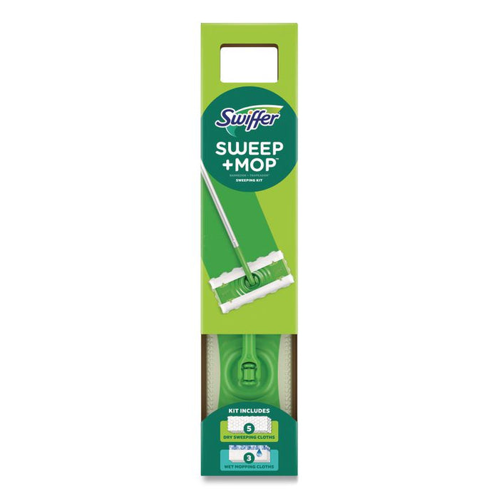 Sweep and Mop 2-in-1 Dry + Wet Floor Mopping and Sweeping Kit, 12.4 x 2.95 Mop Head, Silver Plastic Handle, 6/Carton