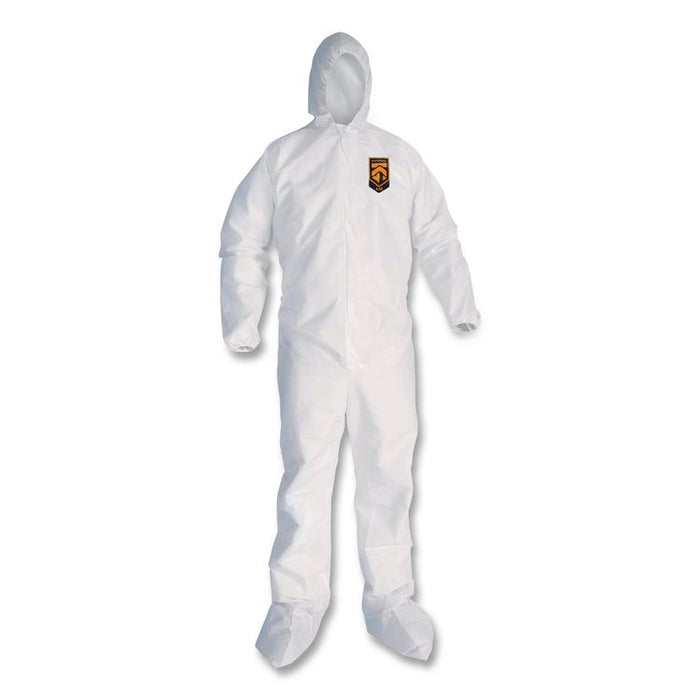 KleenGuard A30 Coveralls, Elastic Wrists, Ankles, Back, Hood and Non-Skid Boots, Large, White, 25/Carton