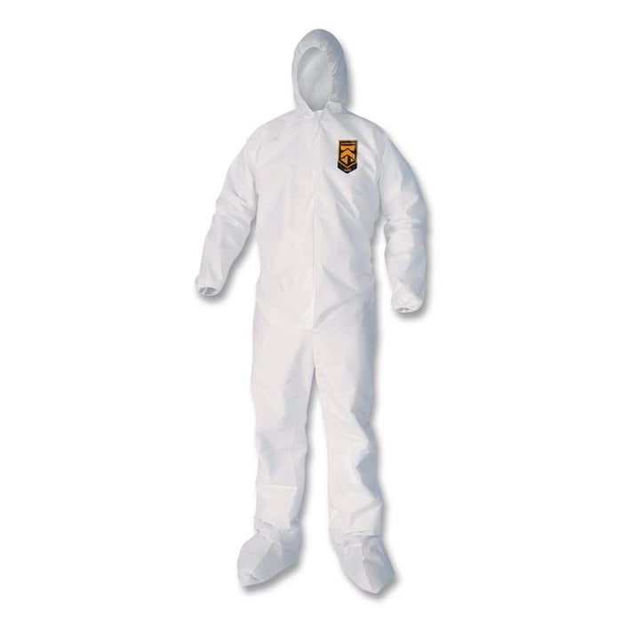KleenGuard A40 Coveralls, Elastic Wrists, Ankles, Back, Hood and Non-Skid Boots, Medium, White, 25/Carton