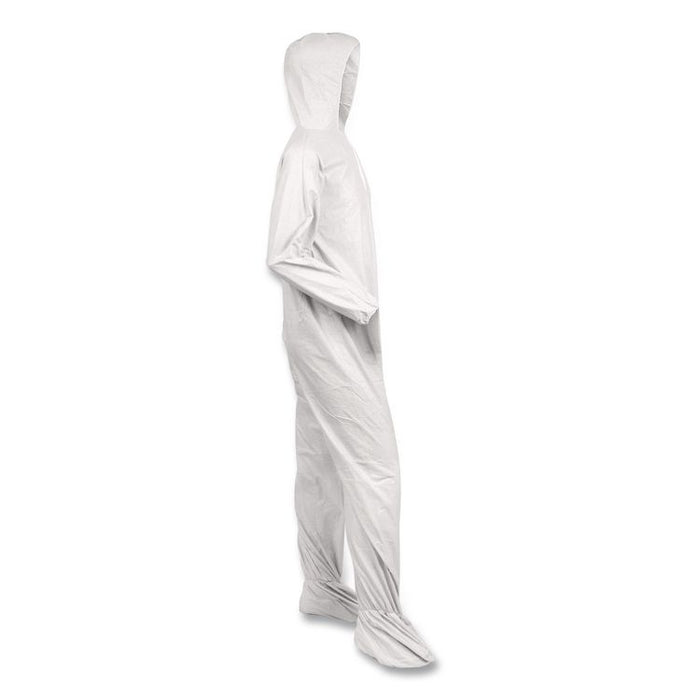 KleenGuard A40 Coveralls, Elastic Wrists, Ankles, Back, Hood and Non-Skid Boots, 6X-Large, White, 25/Carton