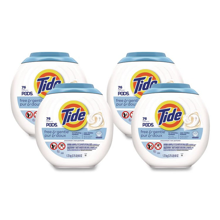 PODS Laundry Detergent, Free and Gentle, HE Compatible, 56 oz Tub, 76 Pacs/Tub, 4 Tubs/Carton