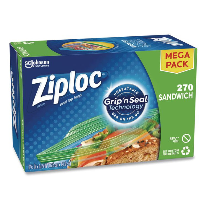 Sandwich Seal Top Bags, 6.5" x 5.88", Clear, 270/Box