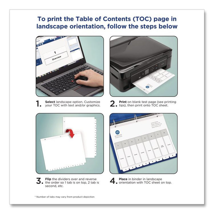 Customizable Table of Contents Ready Index Black and White Dividers, 31-Tab, 1 to 31, 11 x 8.5, White, 6 Sets