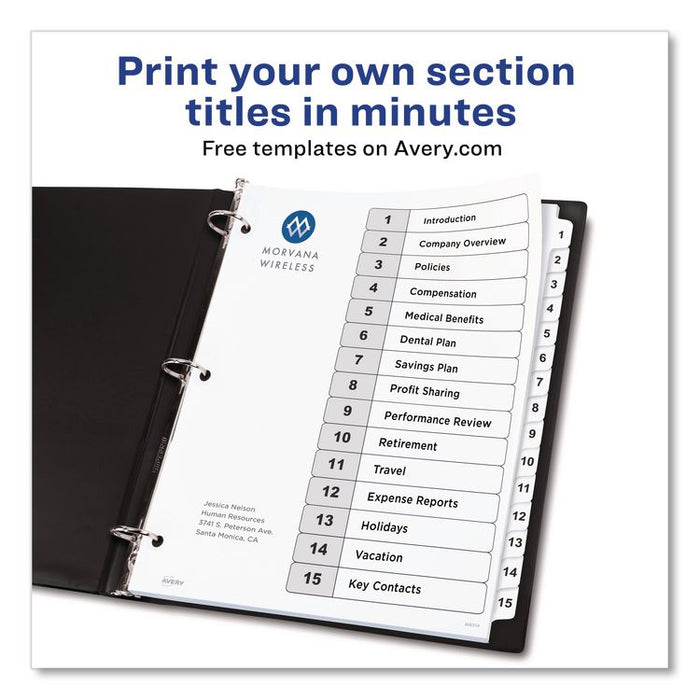 Customizable TOC Ready Index Black and White Dividers, 15-Tab, 1 to 15, 11 x 8.5, 1 Set