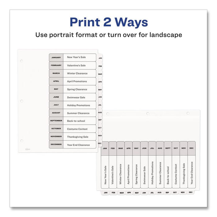 Customizable TOC Ready Index Black and White Dividers, 12-Tab, Jan. to Dec., 11 x 8.5, 1 Set