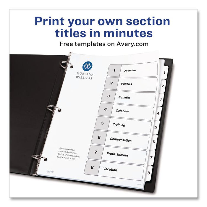 Customizable TOC Ready Index Black and White Dividers, 8-Tab, 1 to 8, 11 x 8.5, 1 Set