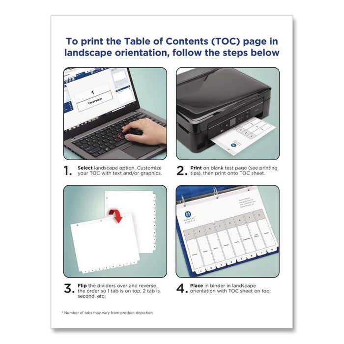Customizable TOC Ready Index Black and White Dividers, 8-Tab, 1 to 8, 11 x 8.5, 1 Set