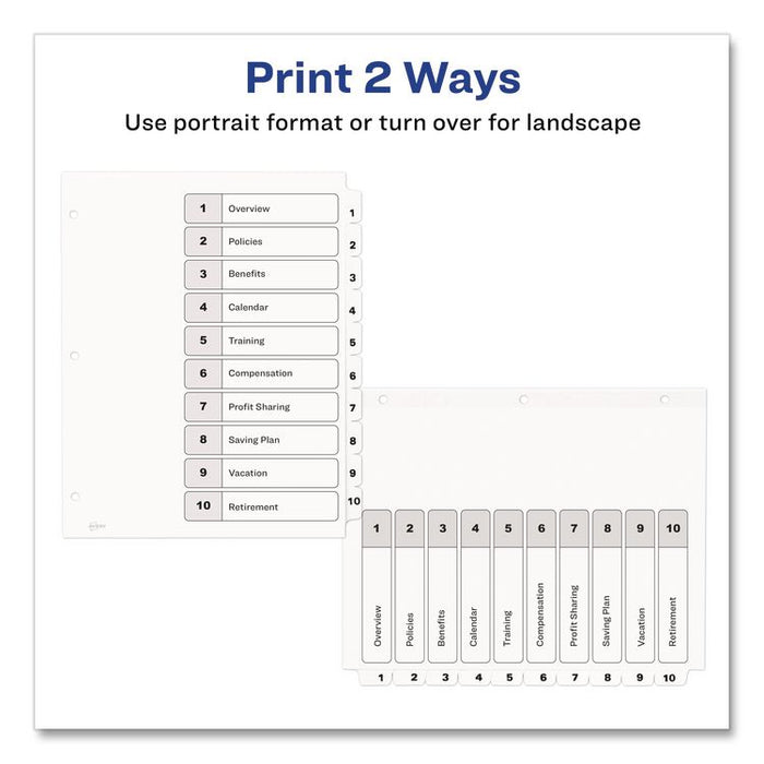 Customizable TOC Ready Index Black and White Dividers, 10-Tab, 1 to 10, 11 x 8.5, 1 Set
