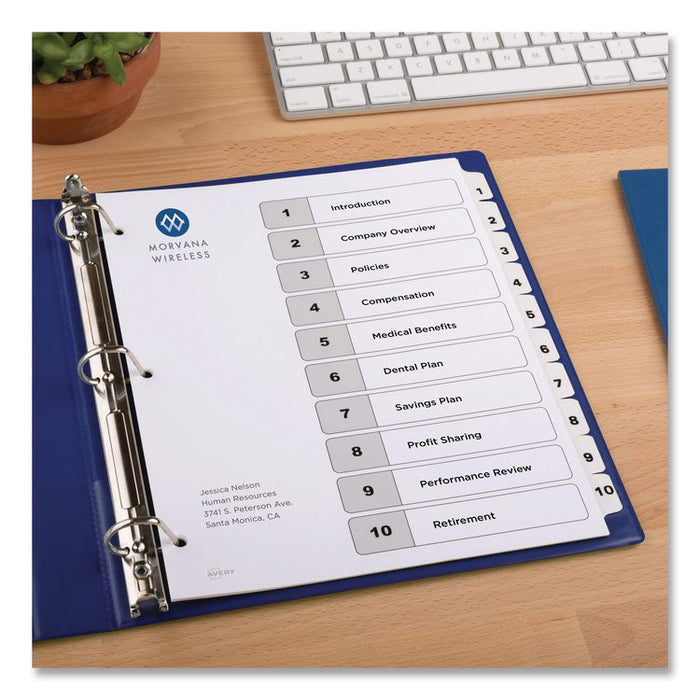 Customizable TOC Ready Index Black and White Dividers, 10-Tab, 1 to 10, 11 x 8.5, 1 Set