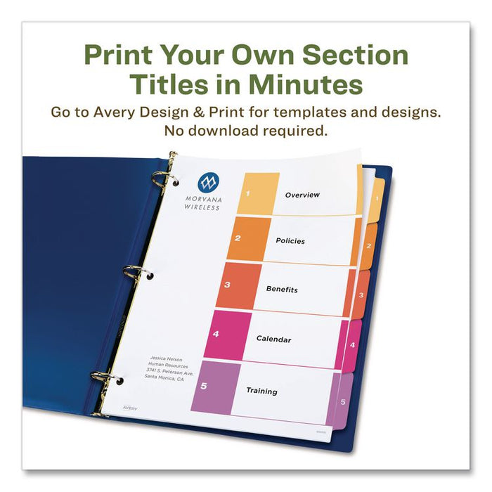Customizable Table of Contents Ready Index Dividers with Multicolor Tabs, 5-Tab, 1 to 5, 11 x 8.5, White, 3 Sets