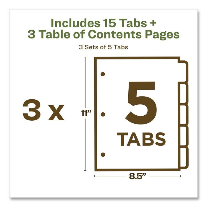 Customizable Table of Contents Ready Index Dividers with Multicolor Tabs, 5-Tab, 1 to 5, 11 x 8.5, White, 3 Sets