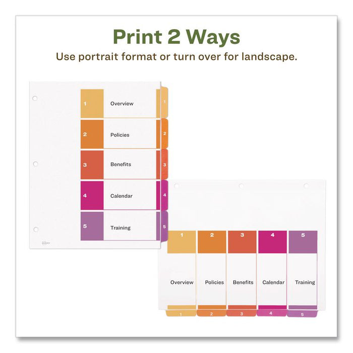 Customizable Table of Contents Ready Index Dividers with Multicolor Tabs, 5-Tab, 1 to 5, 11 x 8.5, White, 3 Sets