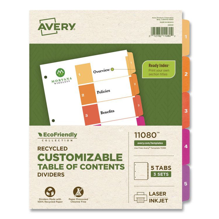 Customizable Table of Contents Ready Index Dividers with Multicolor Tabs, 5-Tab, 1 to 5, 11 x 8.5, White, 3 Sets