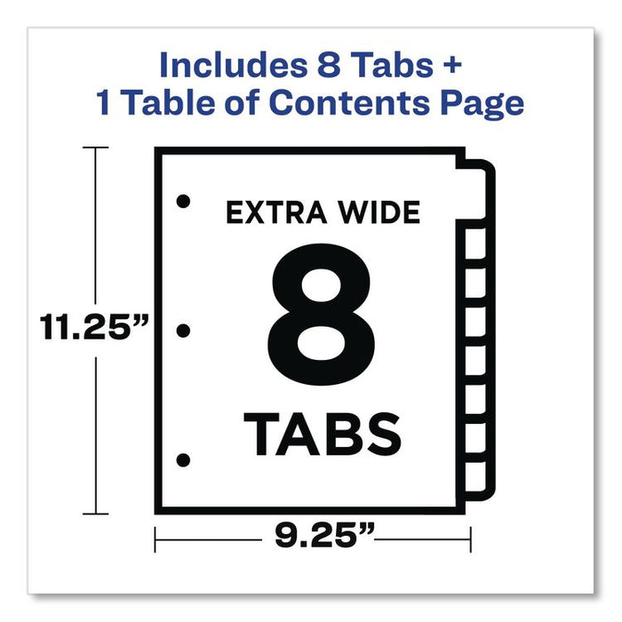 Customizable TOC Ready Index Multicolor Tab Dividers, Extra Wide Tabs, 8-Tab, 1 to 8, 11 x 9.25, White, 1 Set