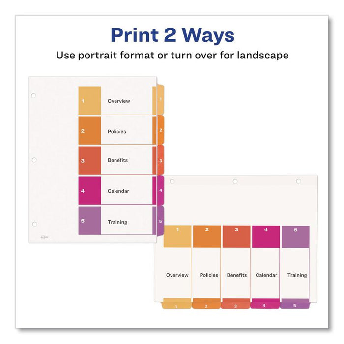 Customizable TOC Ready Index Multicolor Tab Dividers, 5-Tab, 1 to 5, 11 x 8.5, White, Traditional Color Tabs, 1 Set