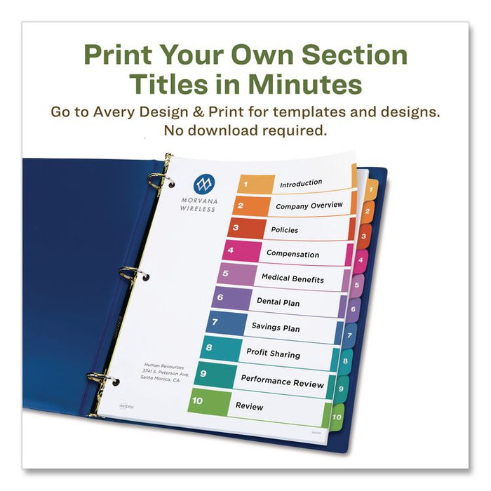 Customizable Table of Contents Ready Index Dividers with Multicolor Tabs, 10-Tab, 1 to 10, 11 x 8.5, White, 3 Sets