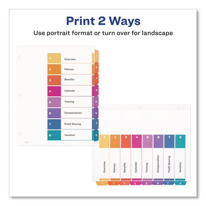Customizable TOC Ready Index Multicolor Tab Dividers, 8-Tab, 1 to 8, 11 x 8.5, White, Traditional Color Tabs, 1 Set
