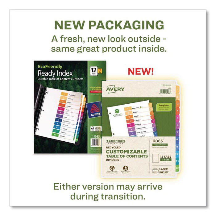 Customizable Table of Contents Ready Index Dividers with Multicolor Tabs, 12-Tab, 1 to 12, 11 x 8.5, White, 3 Sets