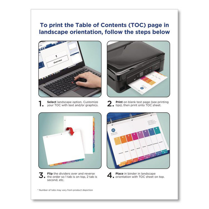 Customizable TOC Ready Index Multicolor Tab Dividers, 8-Tab, 1 to 8, 11 x 8.5, White, Traditional Color Tabs, 1 Set