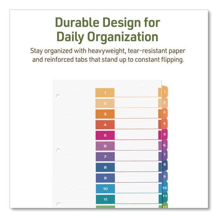 Customizable Table of Contents Ready Index Dividers with Multicolor Tabs, 12-Tab, 1 to 12, 11 x 8.5, White, 3 Sets