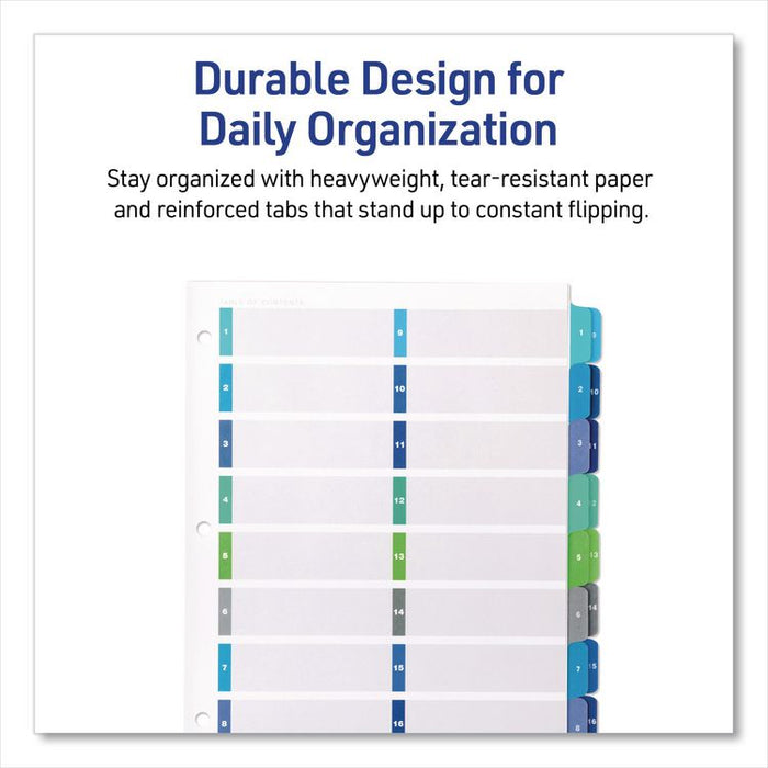Customizable TOC Ready Index Double Column Multicolor Tab Dividers, 16-Tab, 1 to 16, 11 x 8.5, White, 1 Set