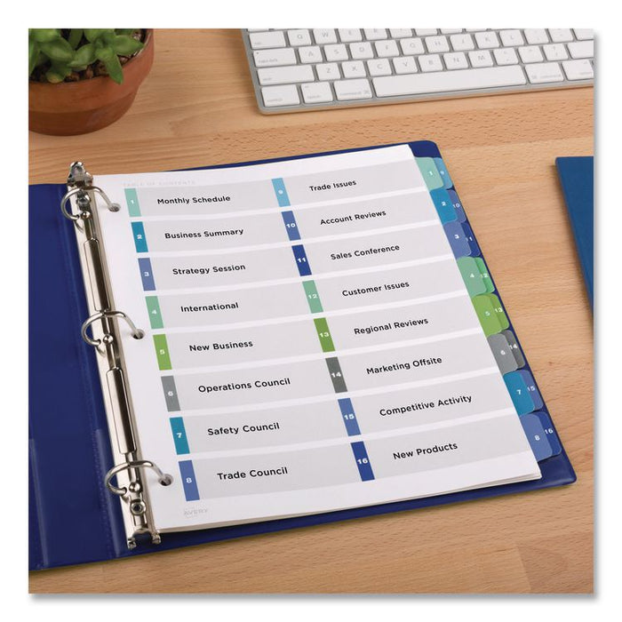 Customizable TOC Ready Index Double Column Multicolor Tab Dividers, 16-Tab, 1 to 16, 11 x 8.5, White, 1 Set