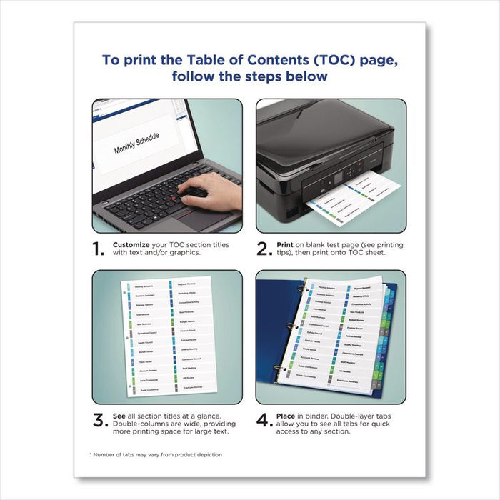 Customizable TOC Ready Index Double Column Multicolor Tab Dividers, 24-Tab, 1 to 24, 11 x 8.5, White, 1 Set