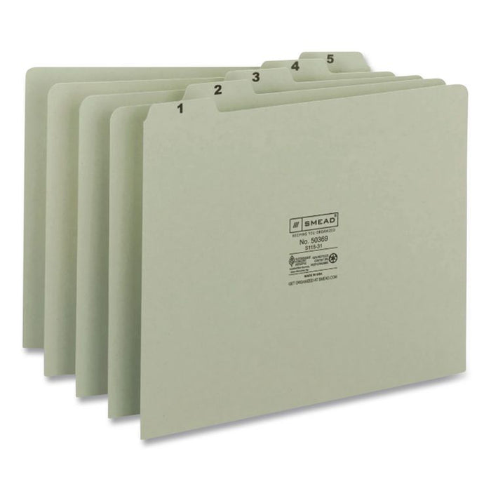 100% Recycled Daily Top Tab File Guide Set, 1/5-Cut Top Tab, 1 to 31, 8.5 x 14, Green, 31/Set