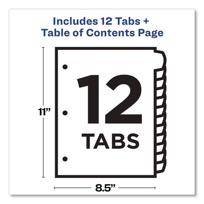 Customizable TOC Ready Index Multicolor Tab Dividers, 12-Tab, 1 to 12, 11 x 8.5, White, Contemporary Color Tabs, 1 Set