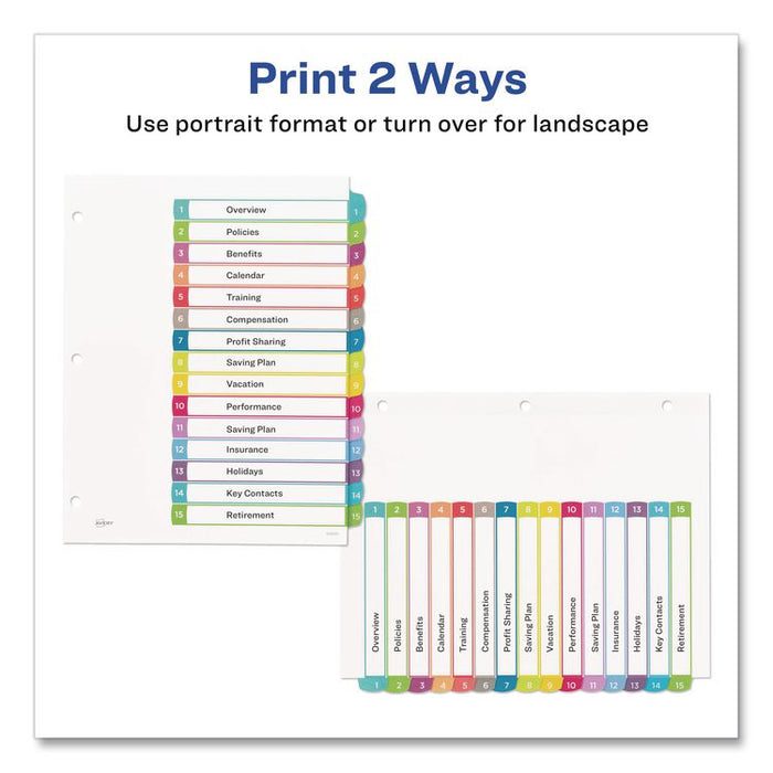 Customizable TOC Ready Index Multicolor Tab Dividers, 15-Tab, 1 to 15, 11 x 8.5, White, Contemporary Color Tabs, 1 Set