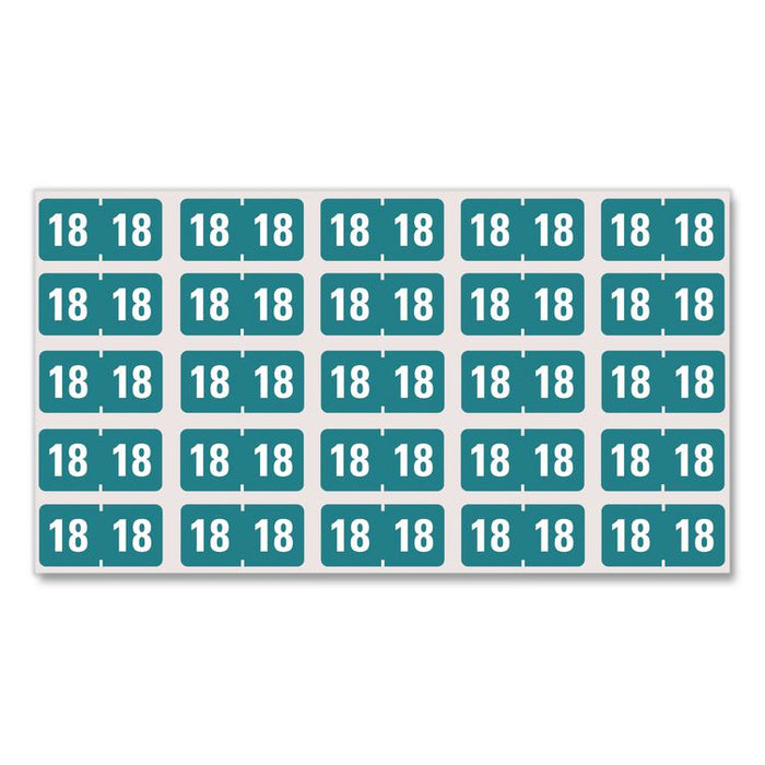 Yearly End Tab File Folder Labels, 18, 0.75 x 1.5, Teal, 500/Roll