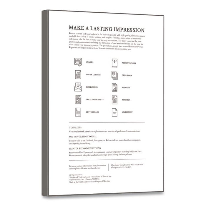100% Cotton Resume Paper, 95 Bright, 32 lb Bond Weight, 8.5 x 11, White, 100/Pack