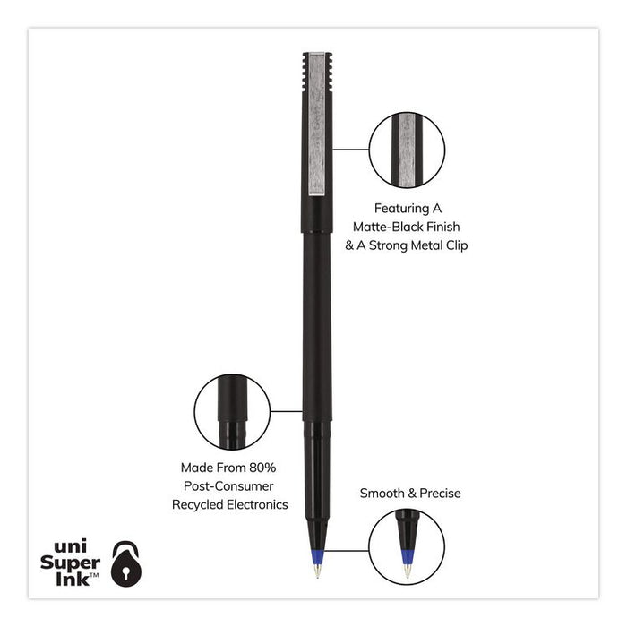 Rollerball Pen, Stick, Micro 0.5 mm, Blue Ink, Black/Blue Barrel, 72/Pack