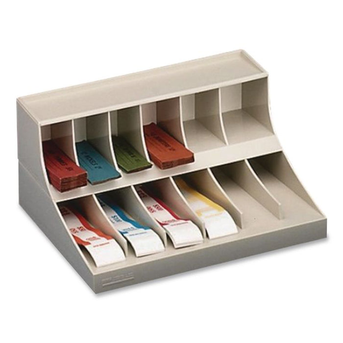 Coin Wrapper and Bill Strap Two-Tier Rack, 11 Compartments, 9.38" x 8.13" x 4.63", Pebble Beige