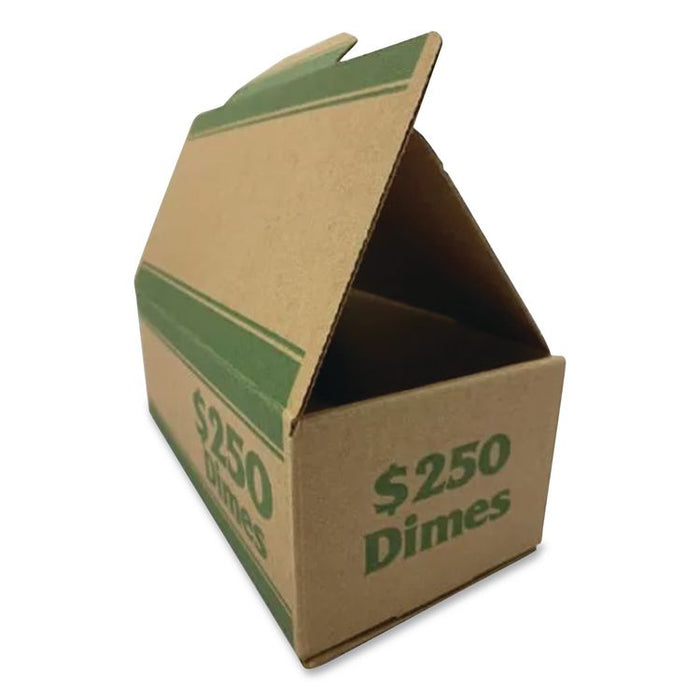 Dimes Coin Box, Accommodates $250 in Dimes, 15.5" x 19.25" x 4.5", Green/Kraft, 50/Pack