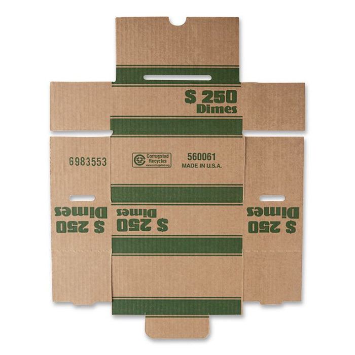 Dimes Coin Box, Accommodates $250 in Dimes, 15.5" x 19.25" x 4.5", Green/Kraft, 50/Pack