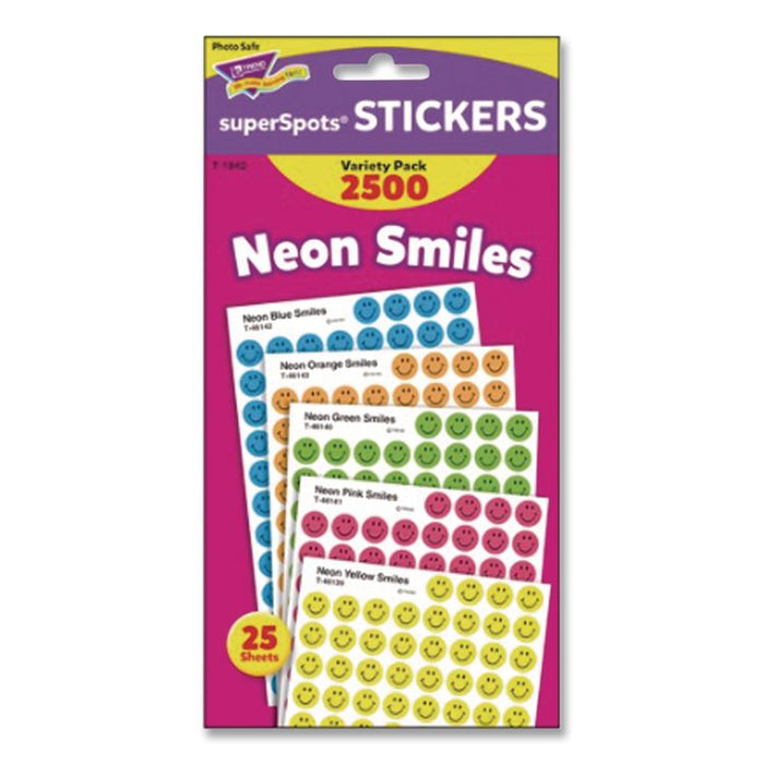 SuperSpots and SuperShapes Sticker Variety Packs, Neon Smiles, Assorted Colors, 2,500/Pack
