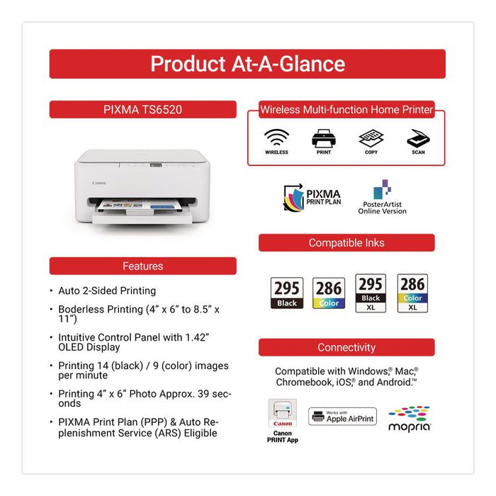 PIXMA TS6520 Inkjet Printer, Copy/Print/Scan