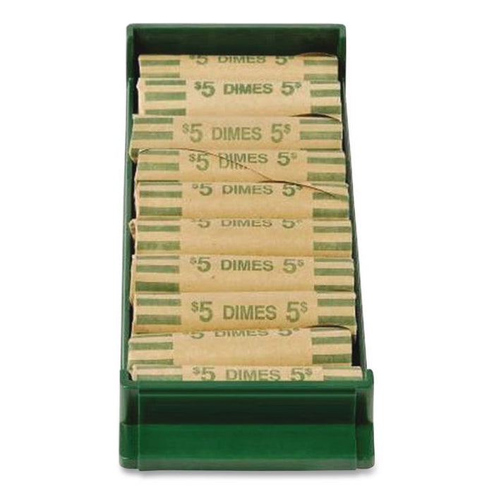 Stackable Plastic Coin Tray, Accommodates $50 in Dimes, 3.75" x 11.5" x 1.5", Green
