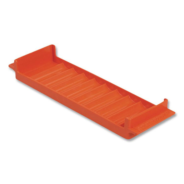 Stackable Plastic Coin Tray, Accommodates $100 in Quarters, 3.75" x 11.5" x 1.5", Orange