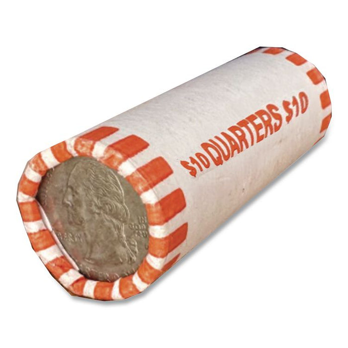 Automatic Coin Wrapper Roll for Coin Wrapping Machines, Quarters, Orange/Kraft, Approx 2,000 Wrappers/Roll, 8 Rolls/Carton